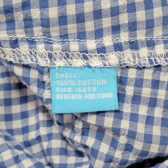 J McLaughlin Cotton Seersucker Crinkle Button Up Medium Blue Gingham Plaid Top - Picture 4 of 7